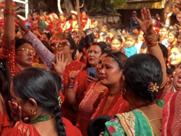 Women in Red Sari for Festival