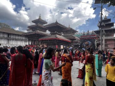 Women celebratinv Teej Festival in Basantapur